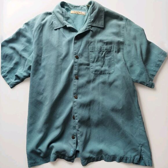 Tommy Bahama Shirt Men's LG. Blue Silk Hawaiian Button Up Beach Resort Vacation - Picture 1 of 11